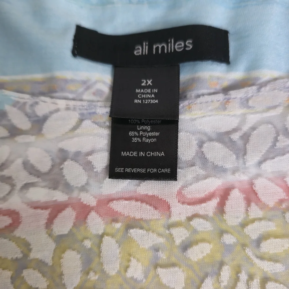 Ali Miles Floral Burnout Mesh Tunic Top Aqua Pastels Flowy Relaxed Layered 2X - Picture 9 of 13